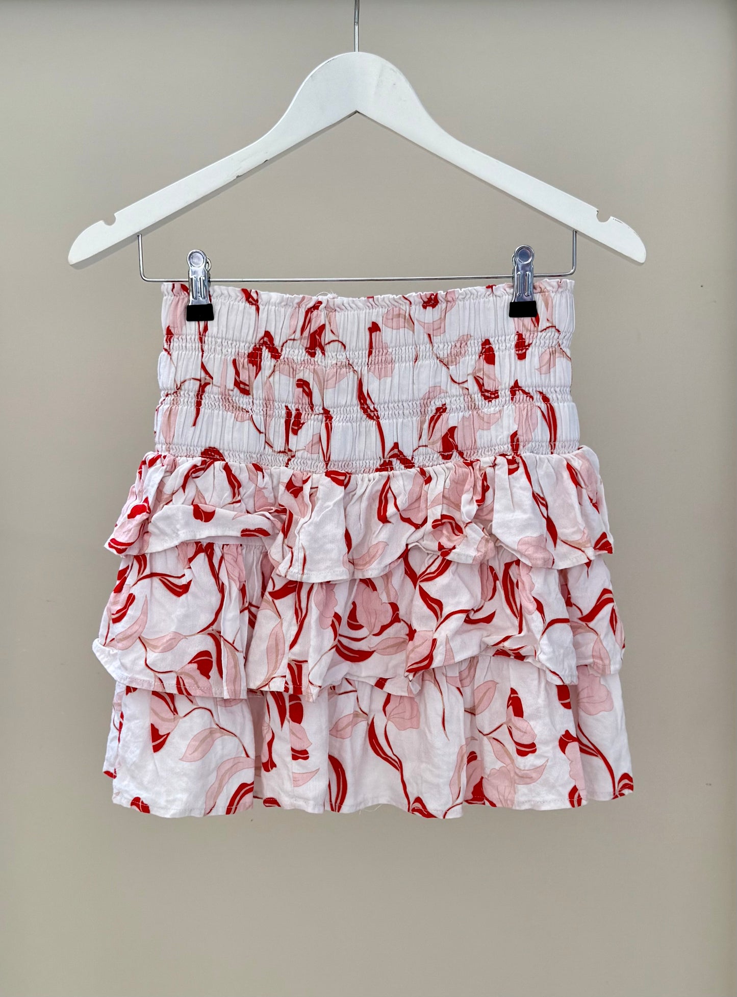 SEED Floral Red/White Linen Blend Mini Skirt