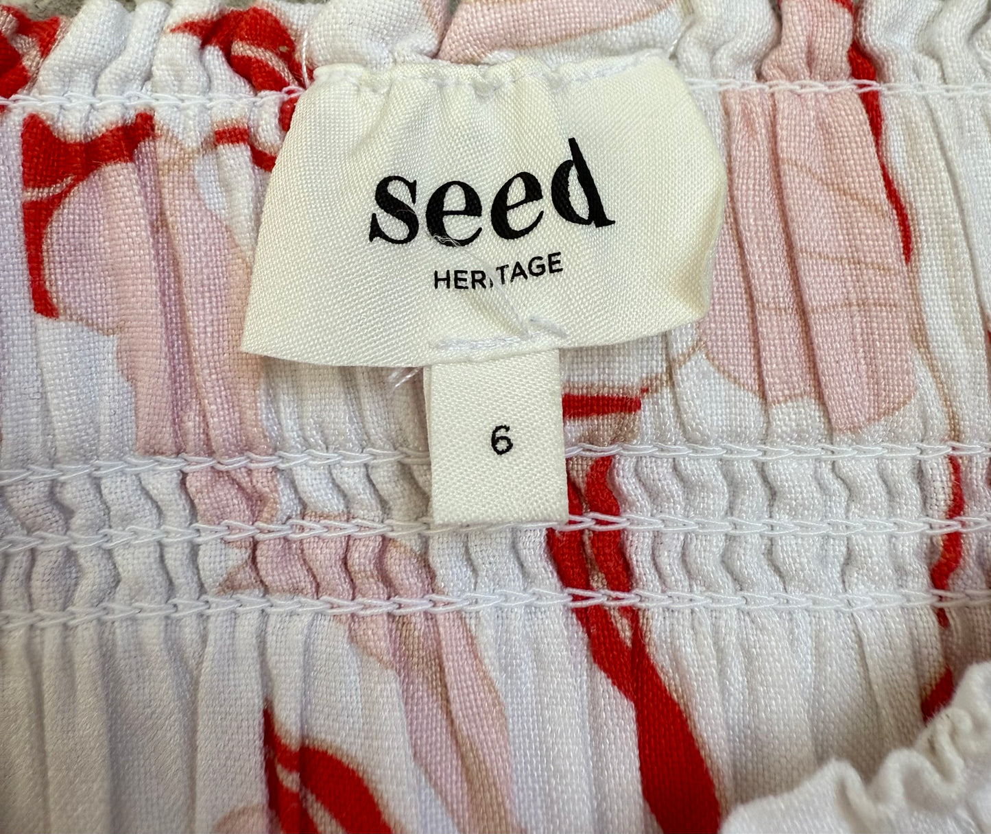 SEED Floral Red/White Linen Blend Mini Skirt