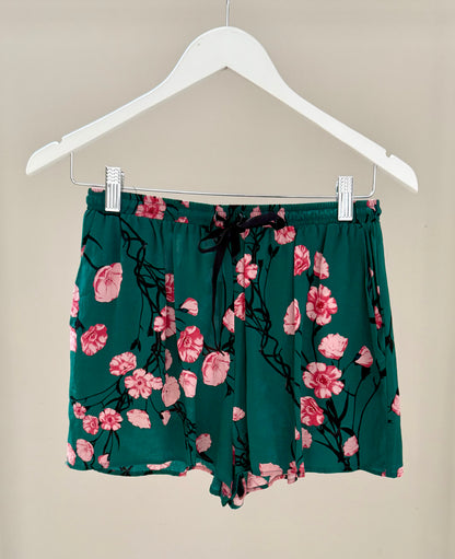 RUBY Green Floral Silk Shorts