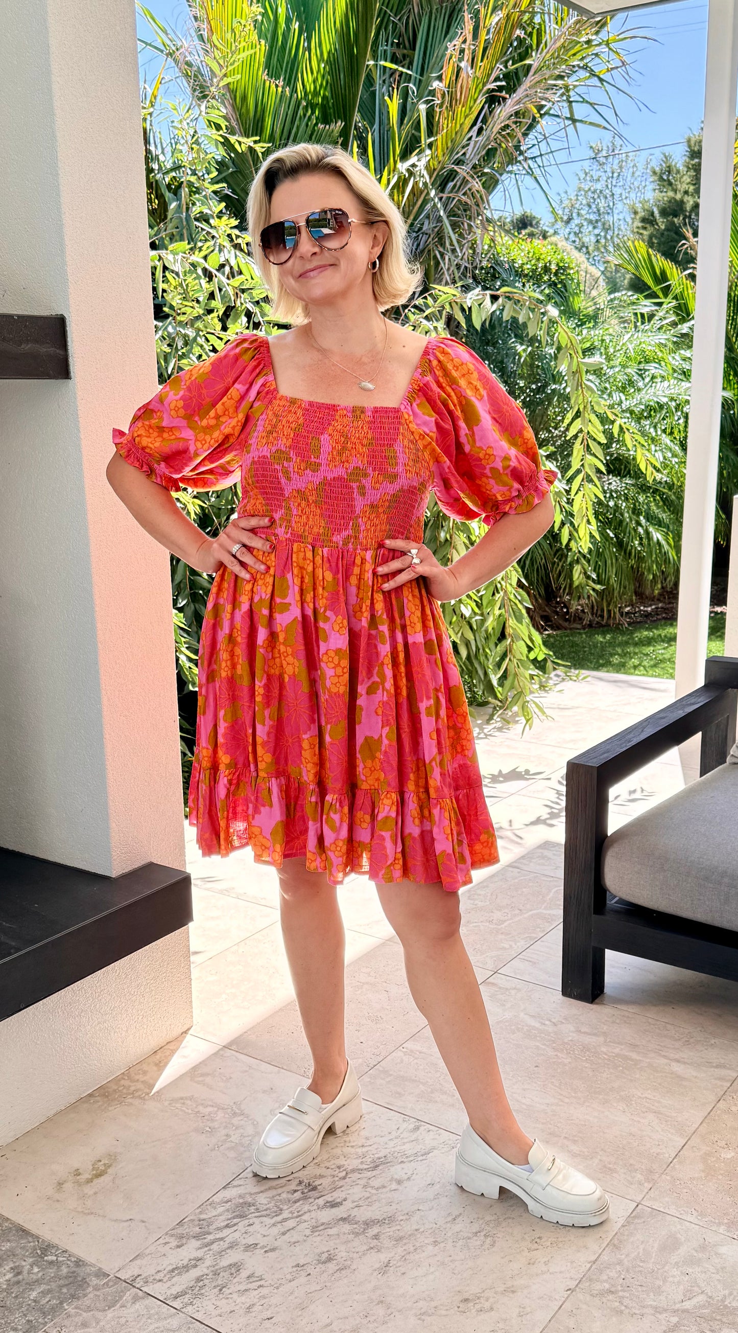 MISTER ZIMI Pink/Orange Floral Linen Blend Dress