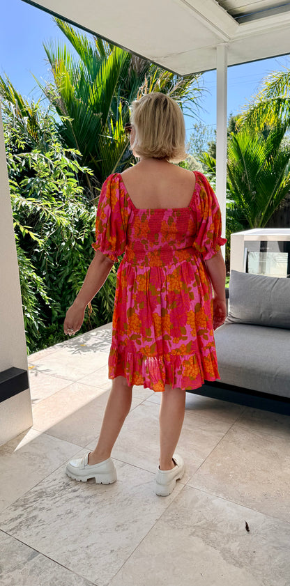 MISTER ZIMI Pink/Orange Floral Linen Blend Dress