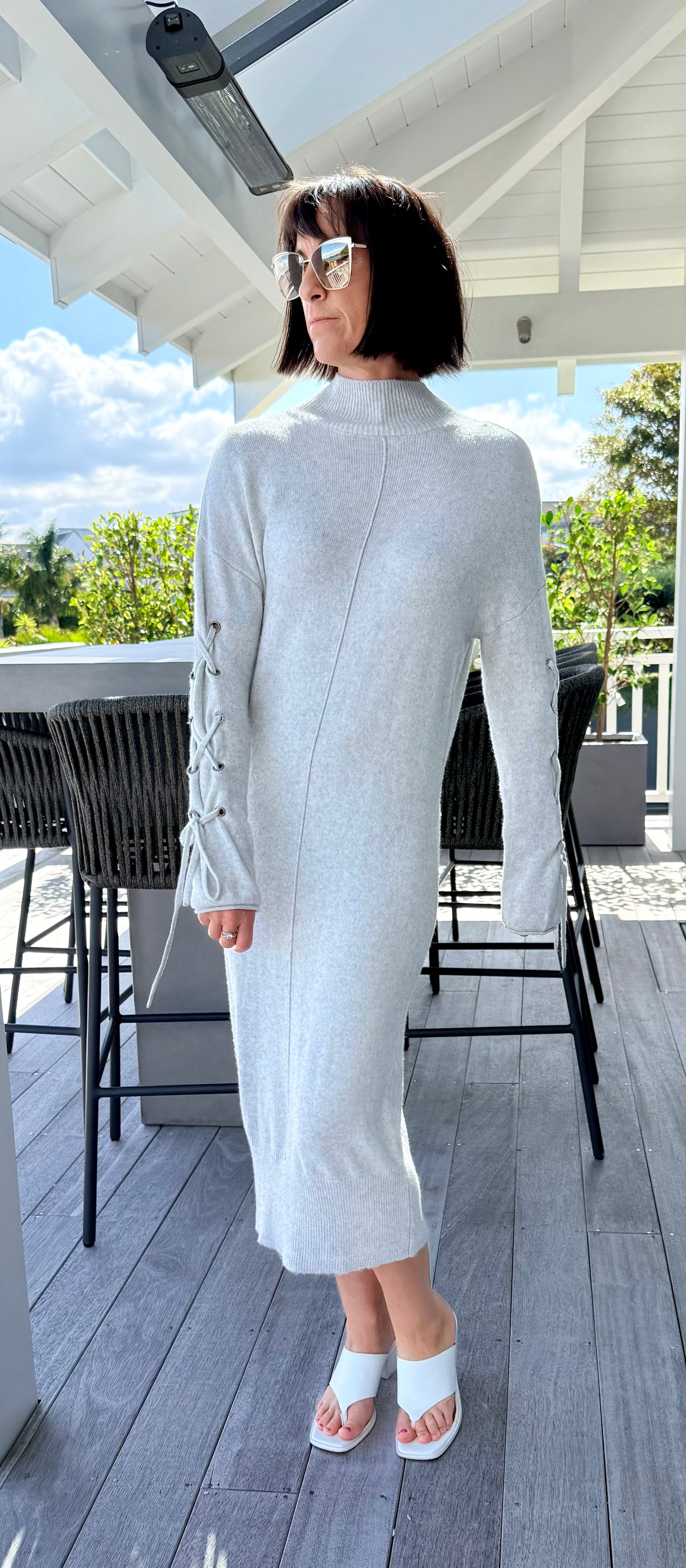 DECJUBA Grey Cashmere Blend Midi Dress