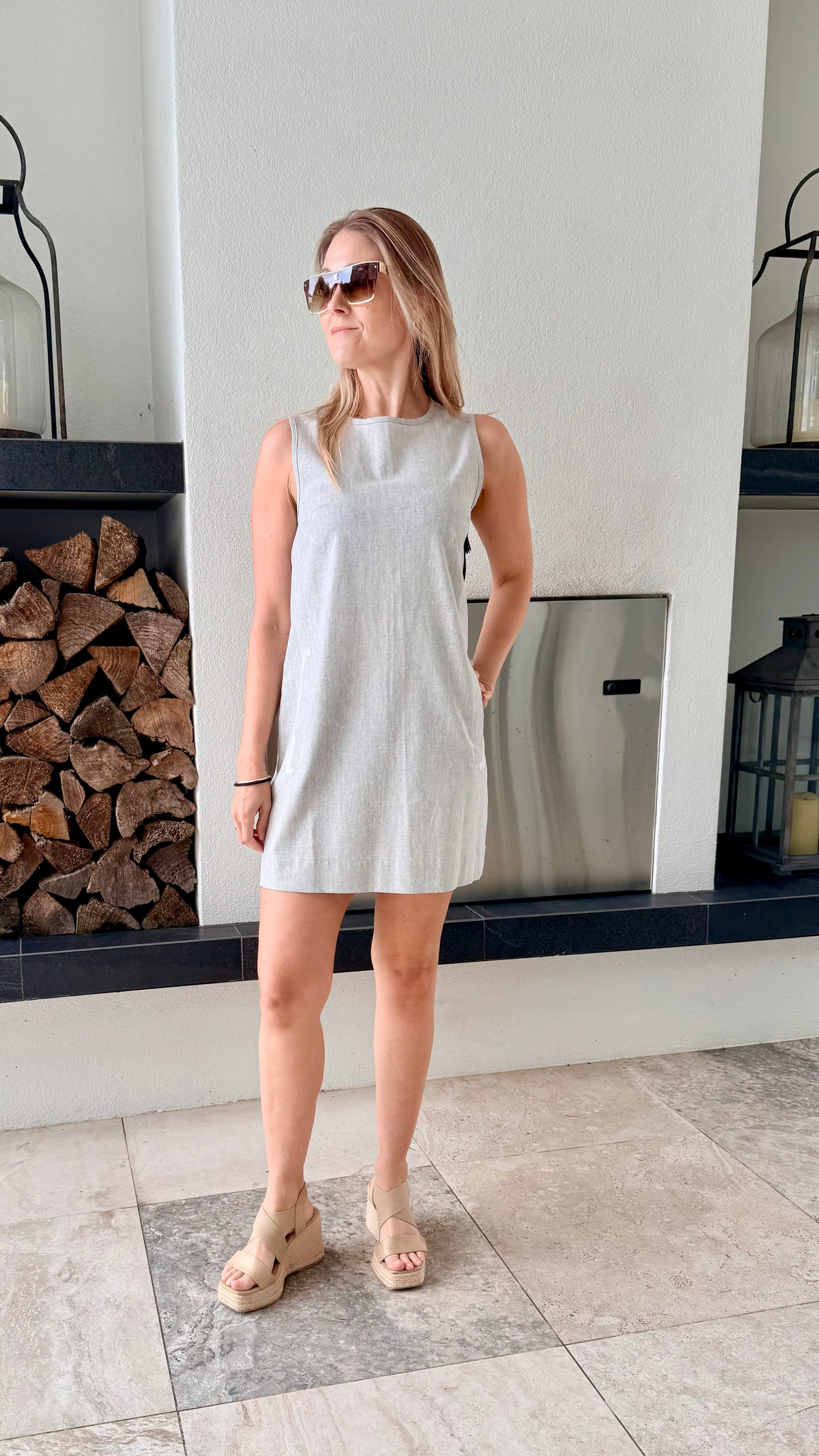 HUFFER Grey Linen/Cotton Blend Mini Dress, Size 6 (Fits S) *** NEW WITH TAGS ***