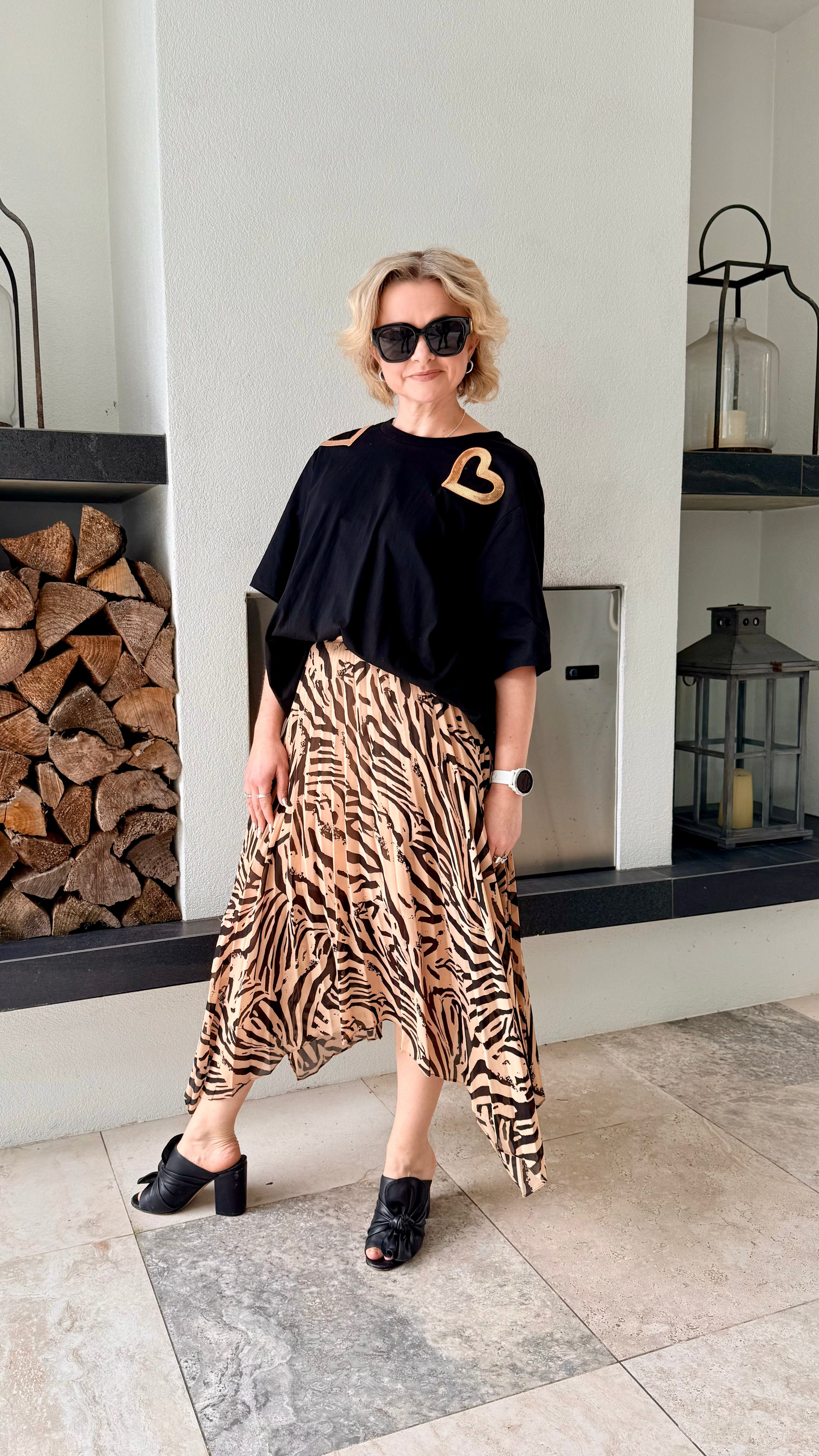KAREN WALKER Black/Tan Leopard Print Midi Skirt