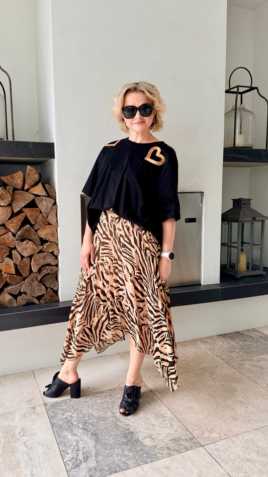 KAREN WALKER Black/Tan Leopard Print Midi Skirt