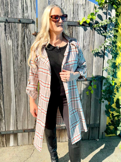 KETZ-KE Red/Tan Checkered Maxi Coat