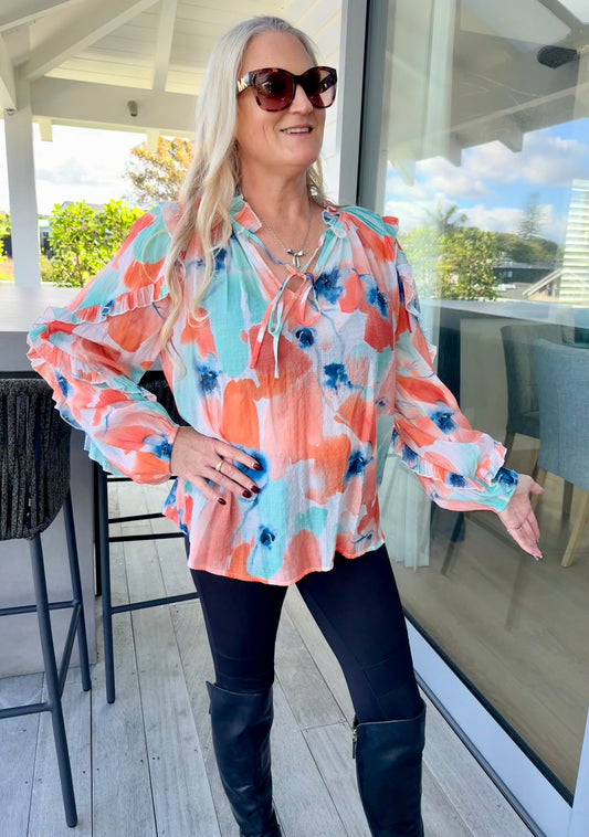 LEO + BE Orange Floral Top
