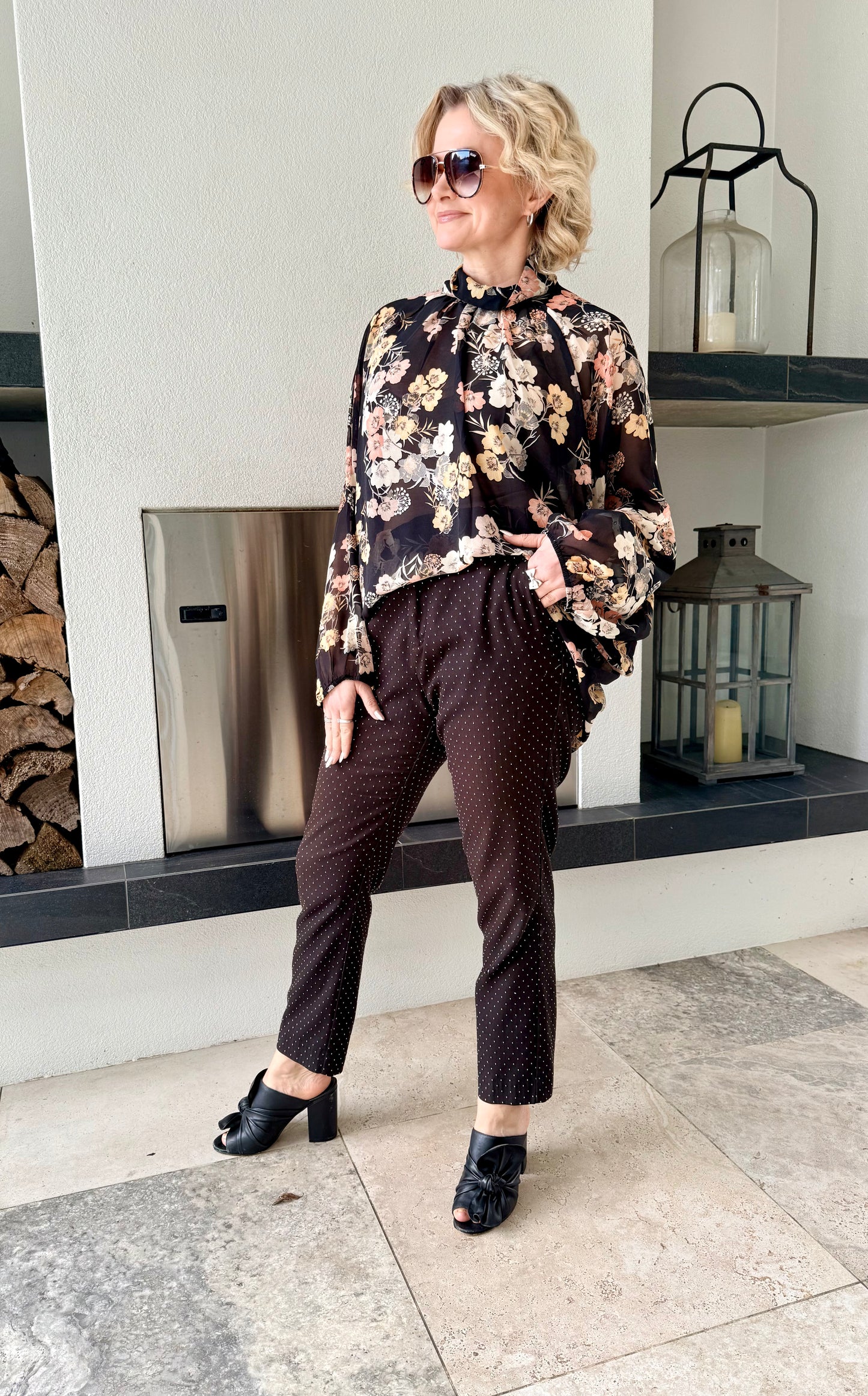 RUBY Brown/White Dotted Tapered Trousers, Size 10