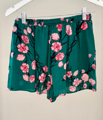 RUBY Green Floral Silk Shorts
