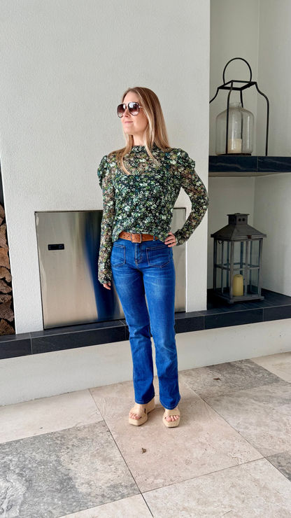 SCOTCH & SODA Green Floral Sheer Top, Size L (Fits S/M)
