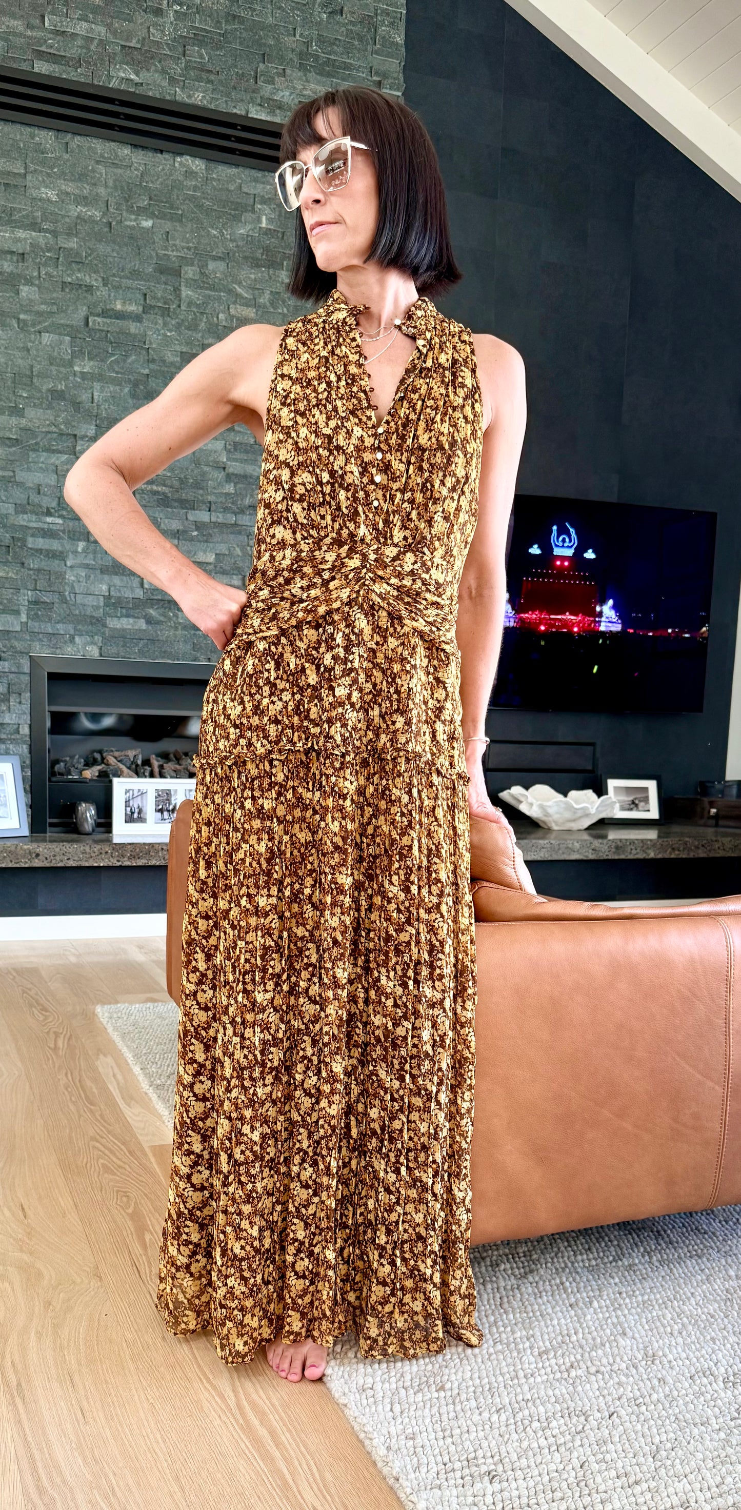 SHONA JOY Brown Floral Maxi Dress