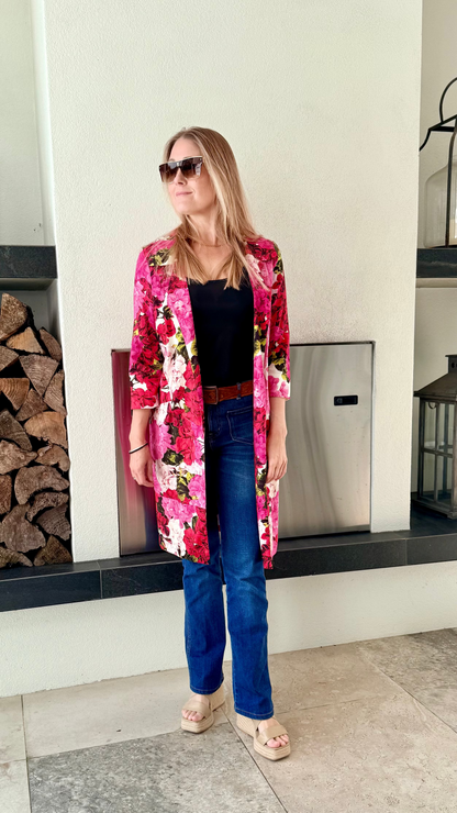 TRELISE COOPER Pink Floral Knee Length Coat, Size 6