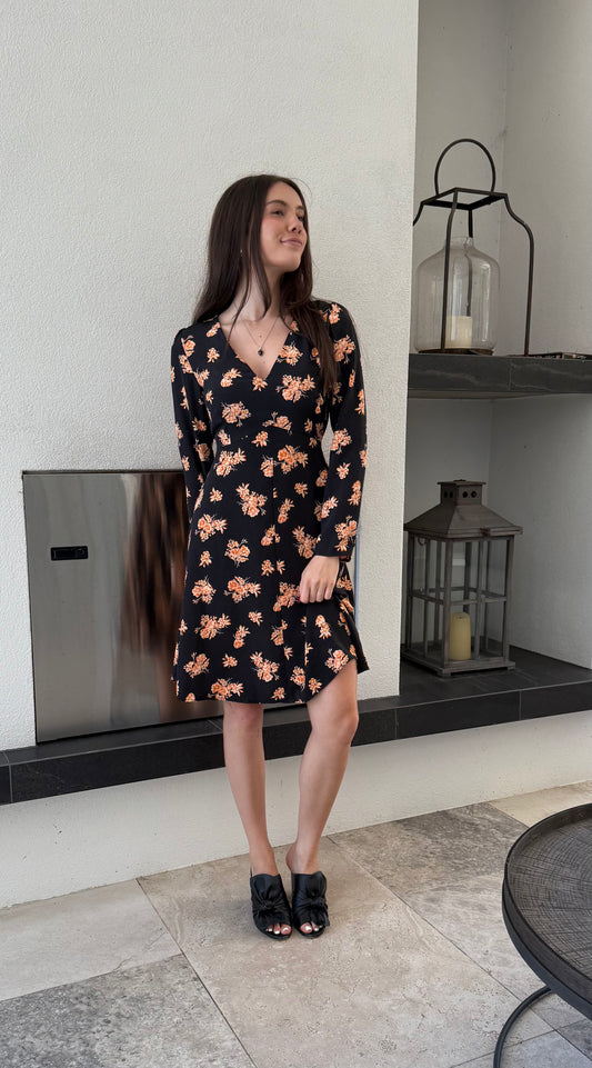 MISS SELFRIDGE Black/Orange Floral Knee Length Dress