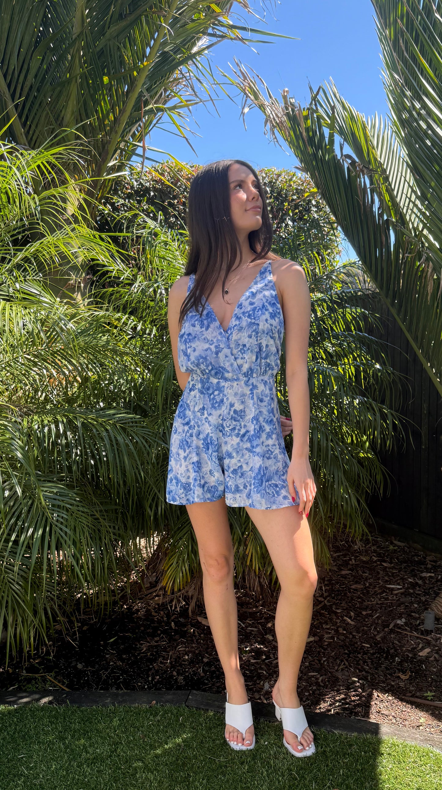 RUBY Blue Floral Playsuit