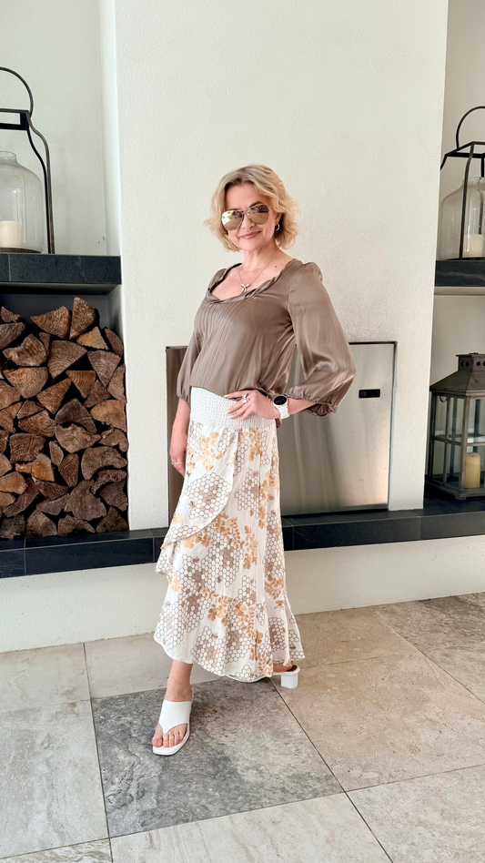 Ted Baker Brown/Gold Blouse - 100% Silk (Size 1/S-M)