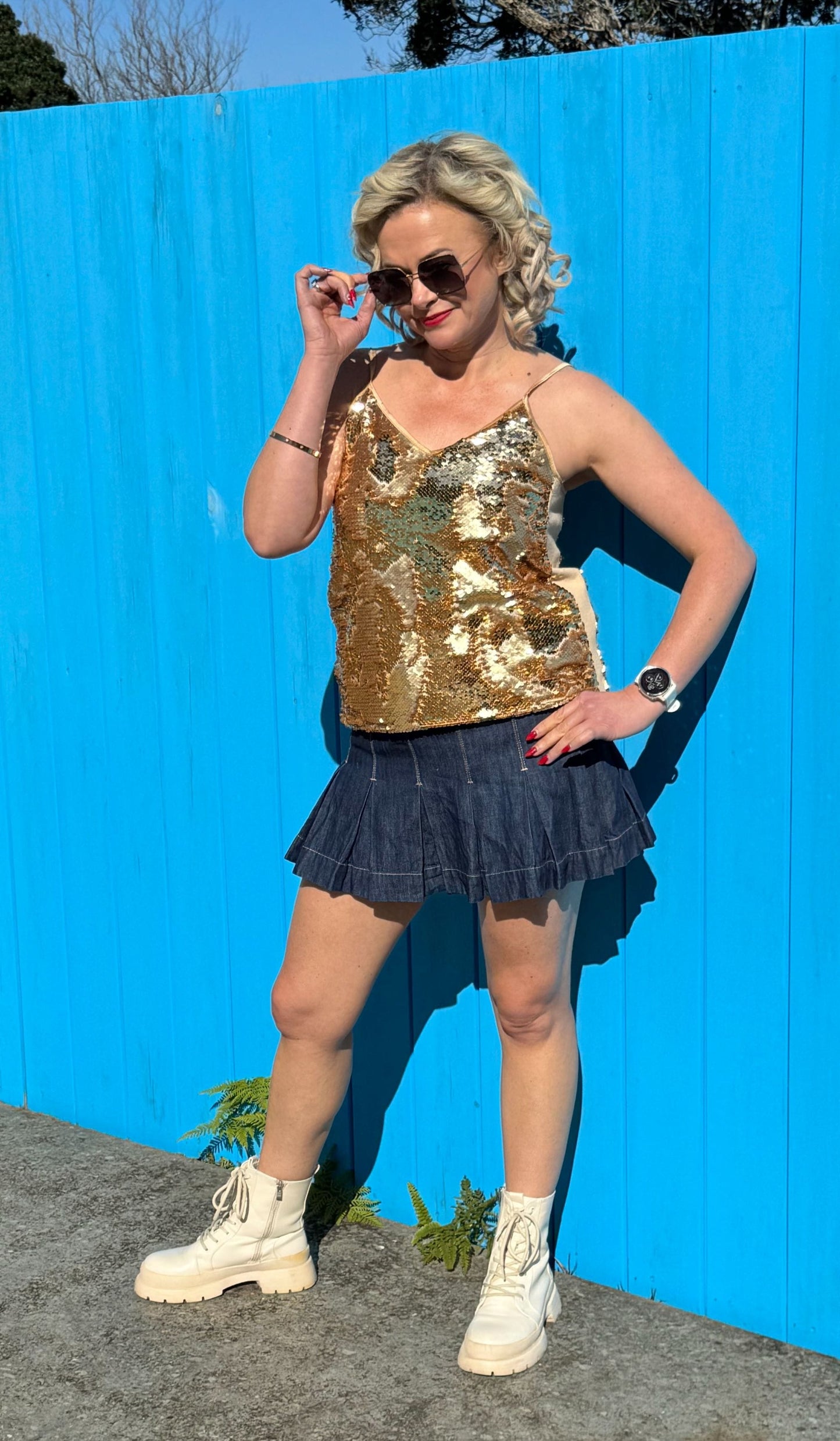AUGUSTINE Gold Sequin Tank Top