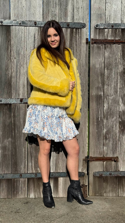 SHRIMPS Yellow Faux Fur Wool Blend Coat