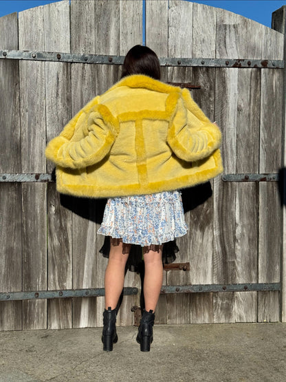 SHRIMPS Yellow Faux Fur Wool Blend Coat